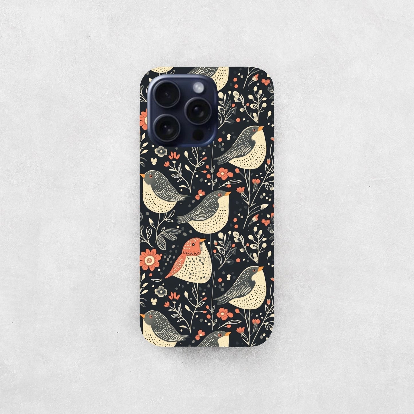 Rustic Folk Birds Digital Seamless Pattern