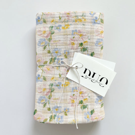 Spring Floral Gingham Digital Seamless Pattern