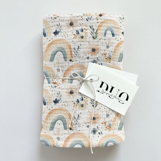 Watercolour Flowers and Rainbows Digital Seamless Pattern