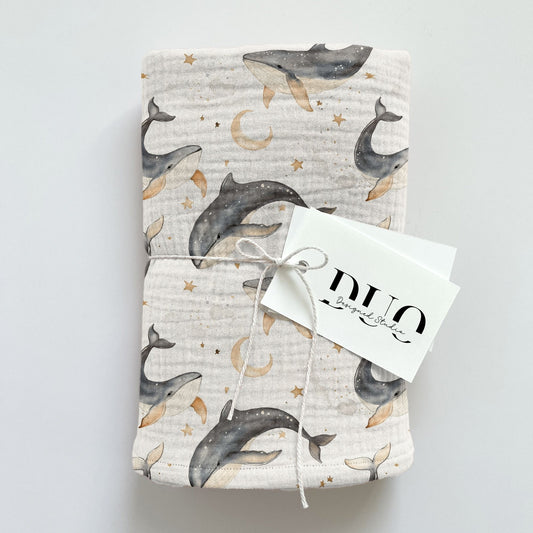 Whales & Moons Digital Seamless Pattern