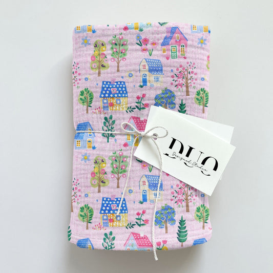 Whimsi Pink Houses Digital Seamless Pattern