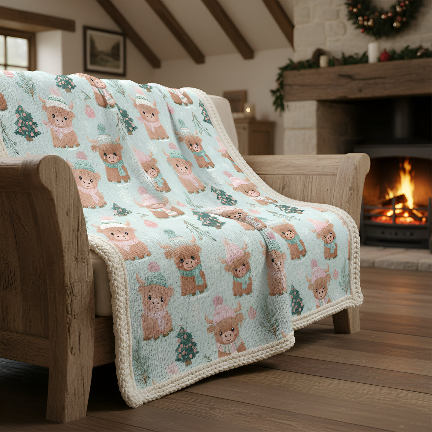 Winter Baby Cows Digital Seamless Pattern