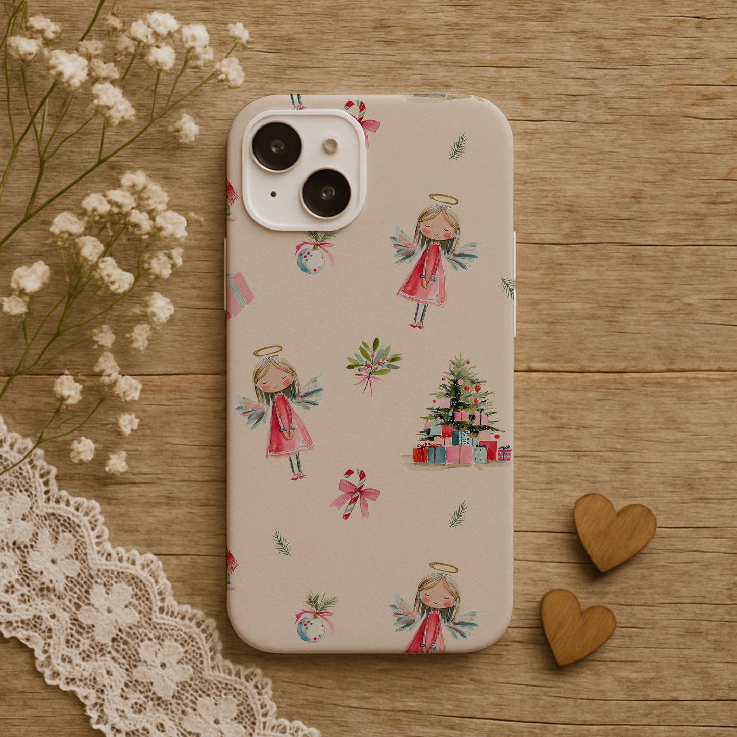 Christmas Angels & Bunnies (Cream)