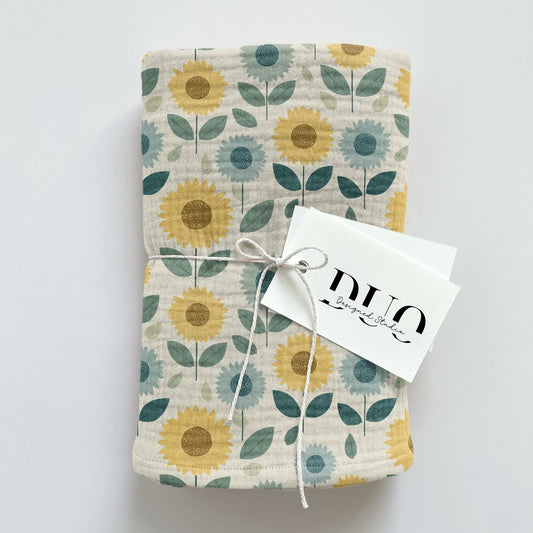 Yellow and Blue Sunflowers Digital Seamless Pattern