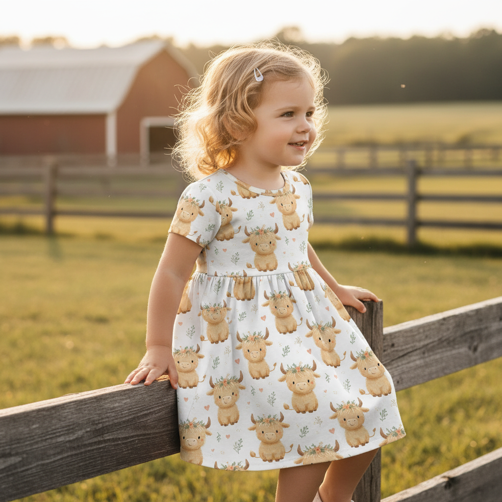 Cute Flowers Highland Cows Digital Seamless Pattern