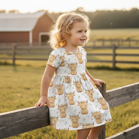 Cute Flowers Highland Cows Digital Seamless Pattern