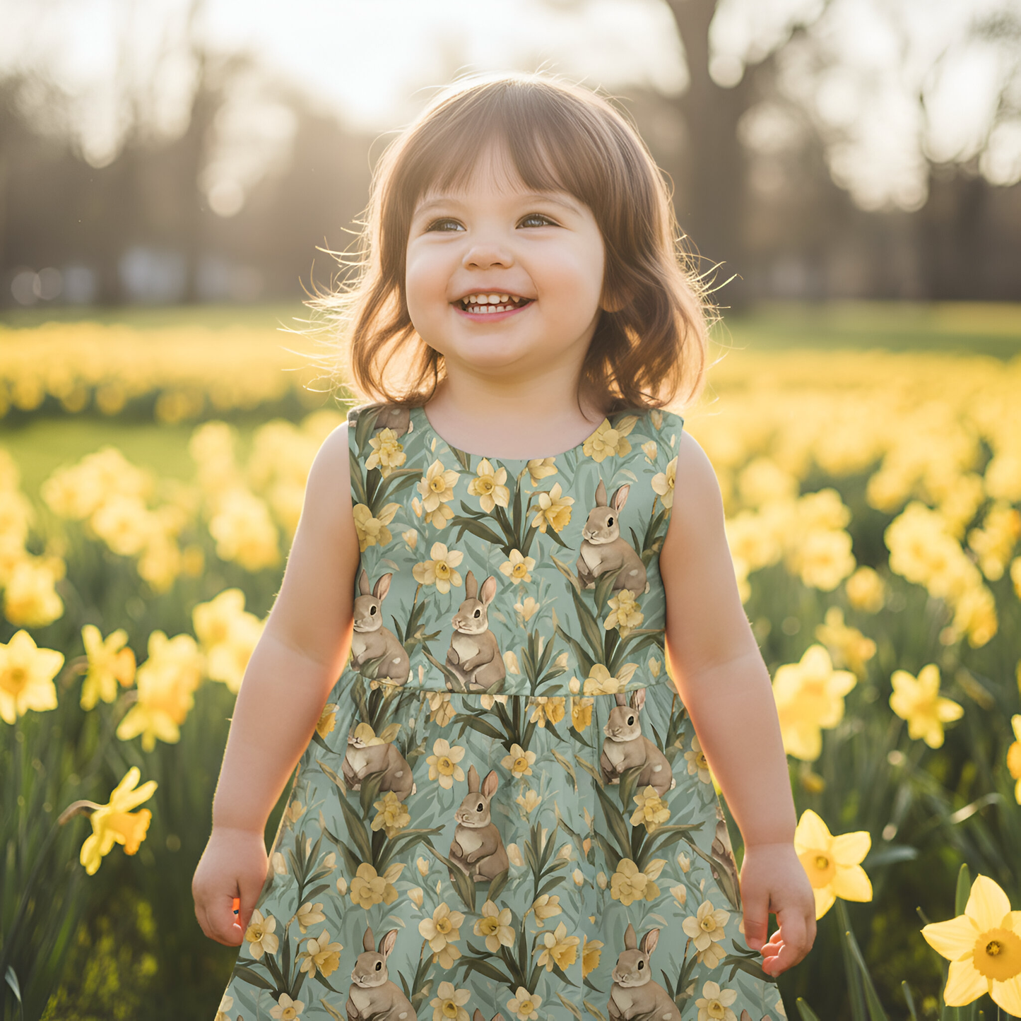 Daffodil Bunnies Digital Seamless Pattern