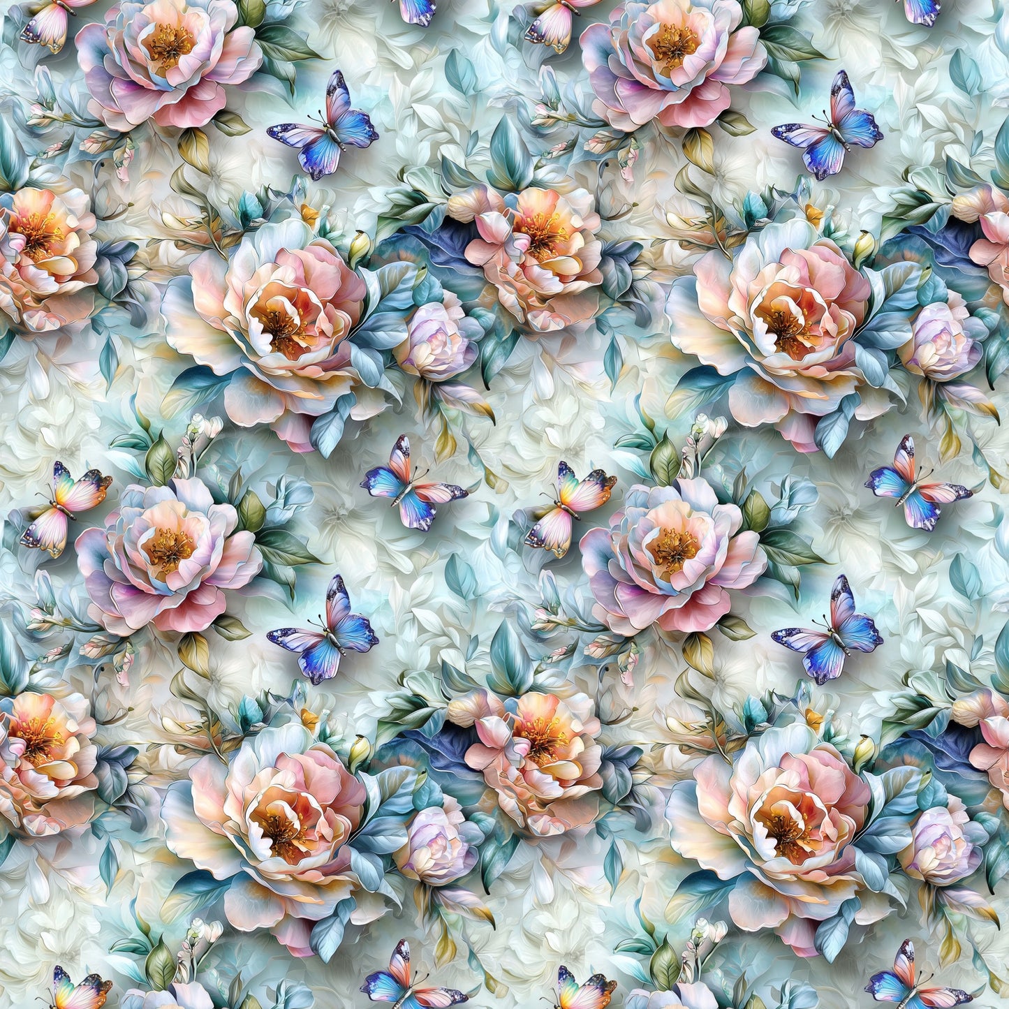 3D Floral Butterflies Digital Seamless Pattern