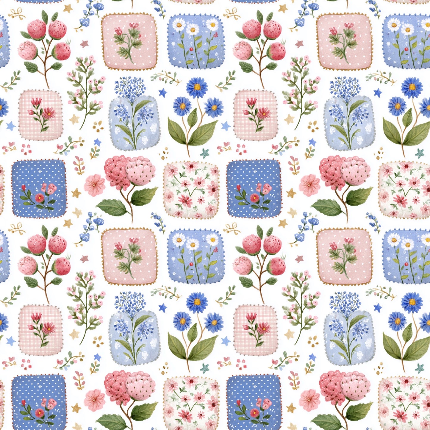 4th July Floral Patchwork Digital Seamless Pattern