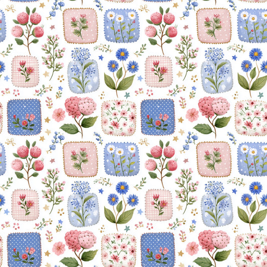 4th July Floral Patchwork Digital Seamless Pattern