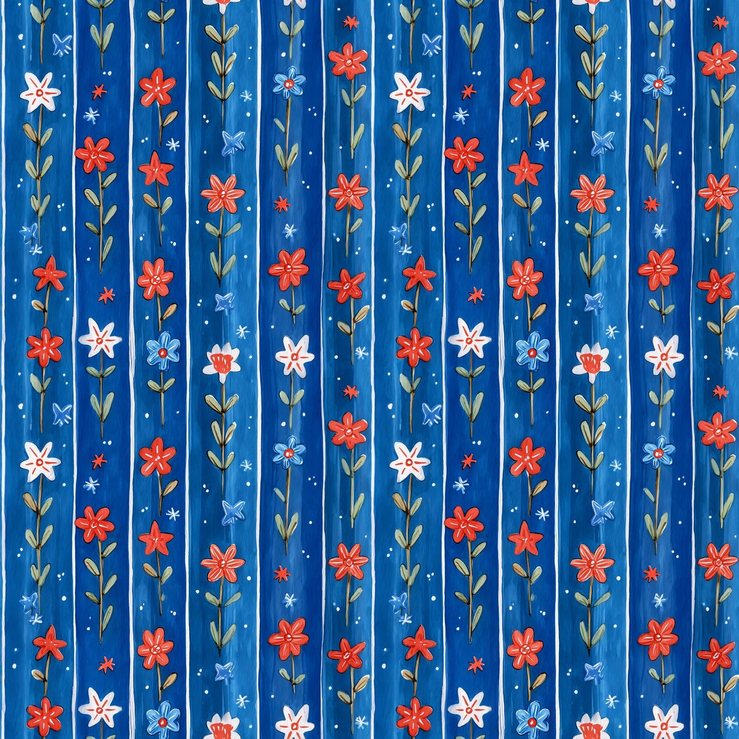 4th July Floral Stripe Digital Seamless Pattern