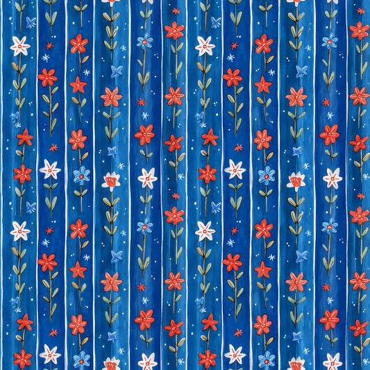 4th July Floral Stripe Digital Seamless Pattern