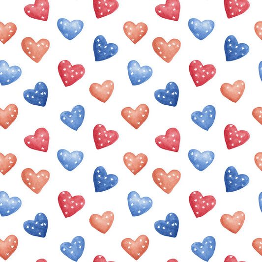 4th July Hearts Digital Seamless Pattern