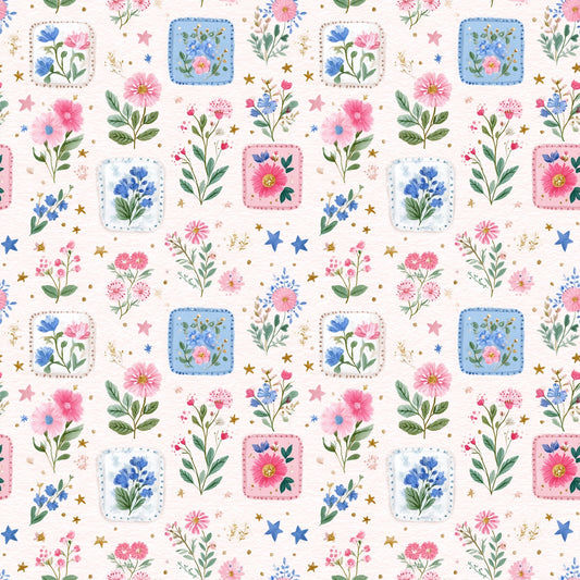 4th July Pink Floral Patchwork Digital Seamless Pattern