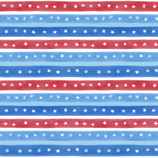 4th July Watercolour Stars & Stripes Digital Seamless Pattern