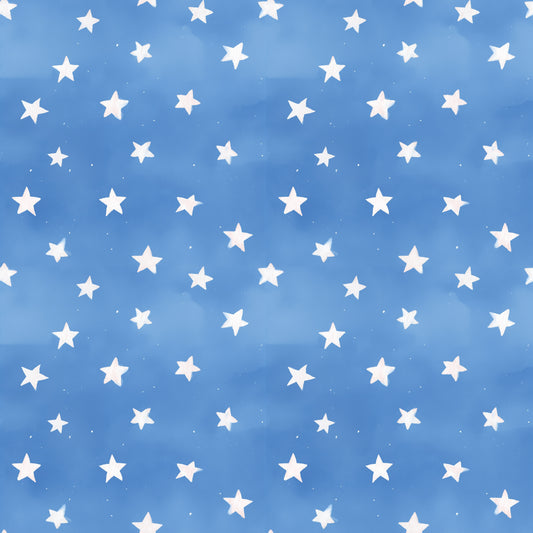 4th July White Stars on Blue Digital Seamless Pattern