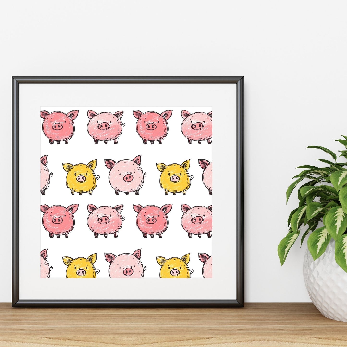 Illustrated Pigs Digital Seamless Pattern