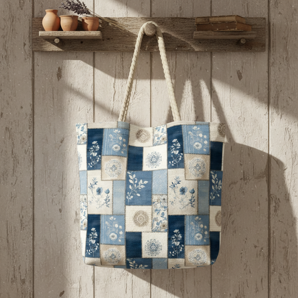 Pastel Blue Patchwork Digital Seamless Pattern