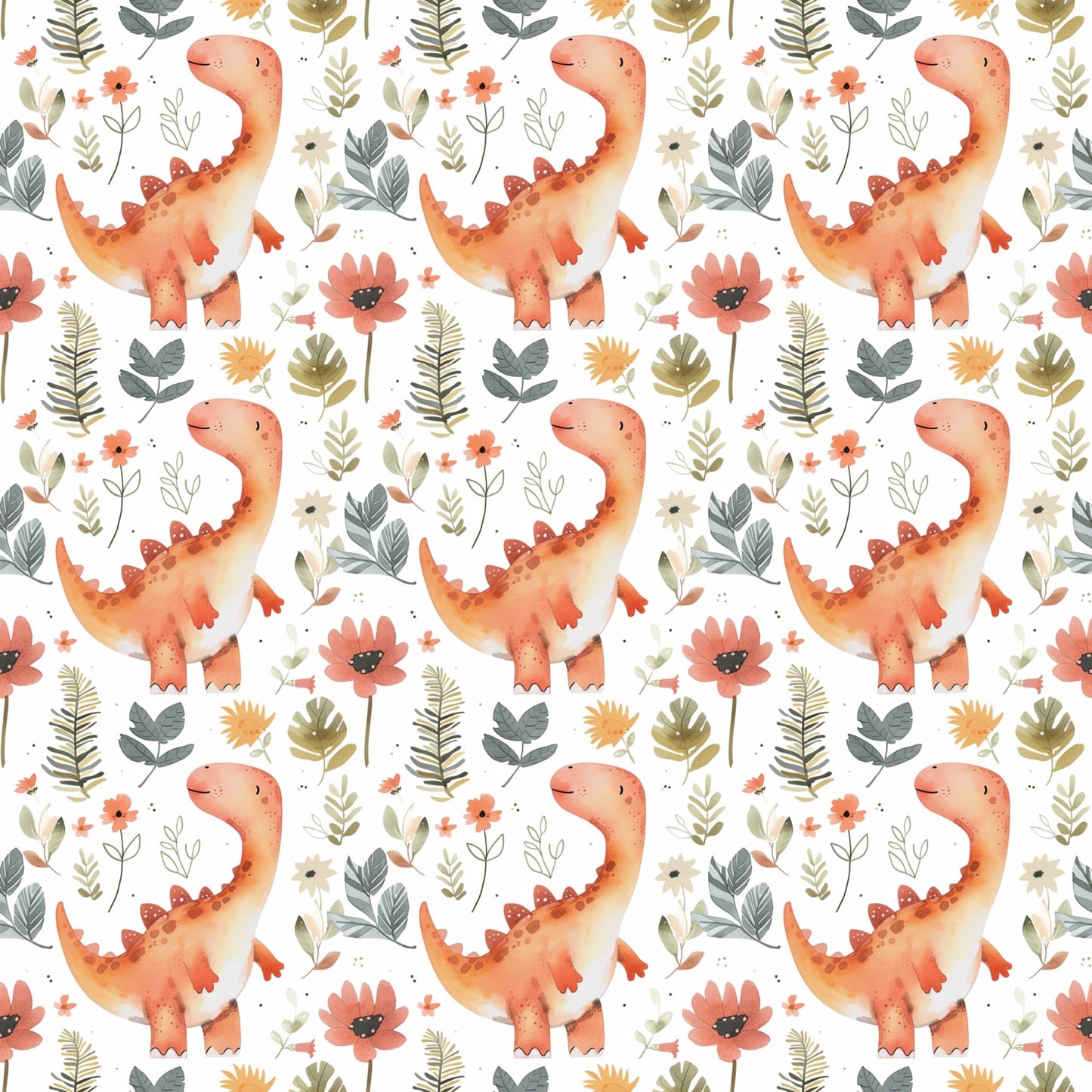 Floral Dinosaur Digital Seamless Pattern