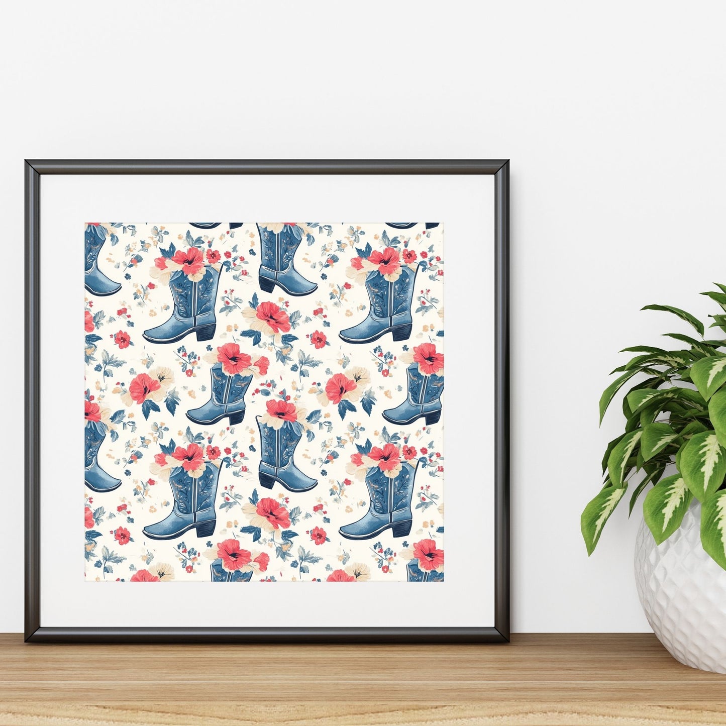 Floral Cowgirl Boots Digital Seamless Pattern