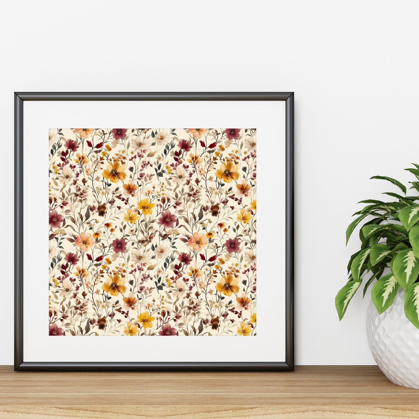 Pink Yellow Muted Wildflower Digital Seamless Pattern