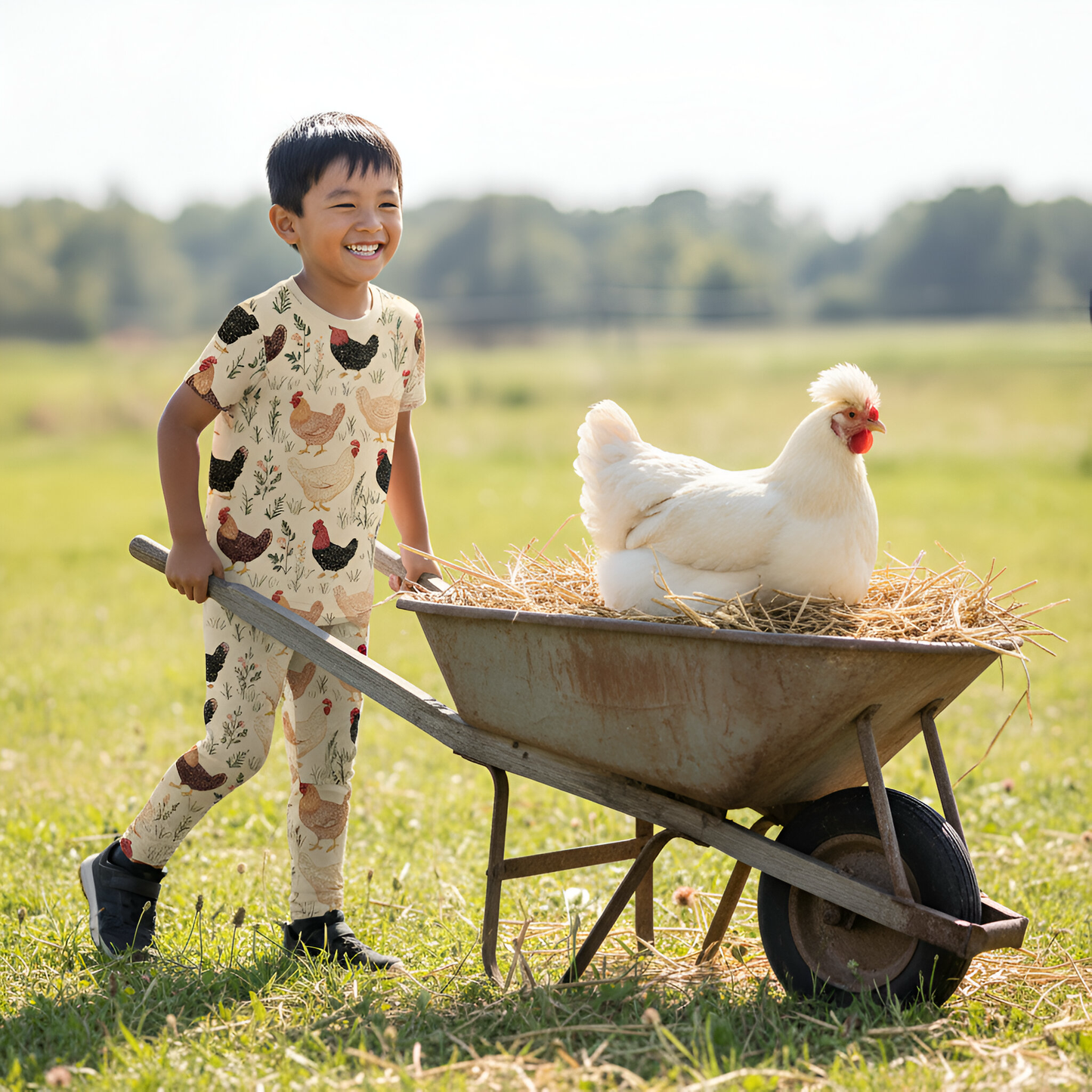 Country Chickens Digital Seamless Pattern