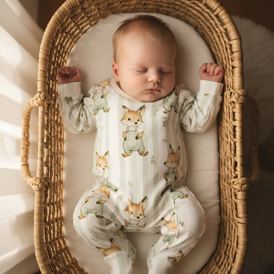 Baby Fox Stripes Digital Seamless Pattern