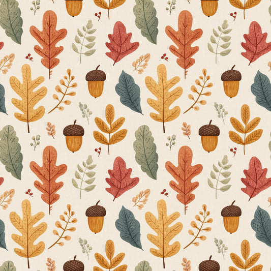 Acorns Leaves & Acorns on Cream Digital Seamless Pattern