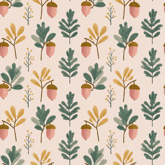 Acorns on Pale Pink Digital Seamless Pattern