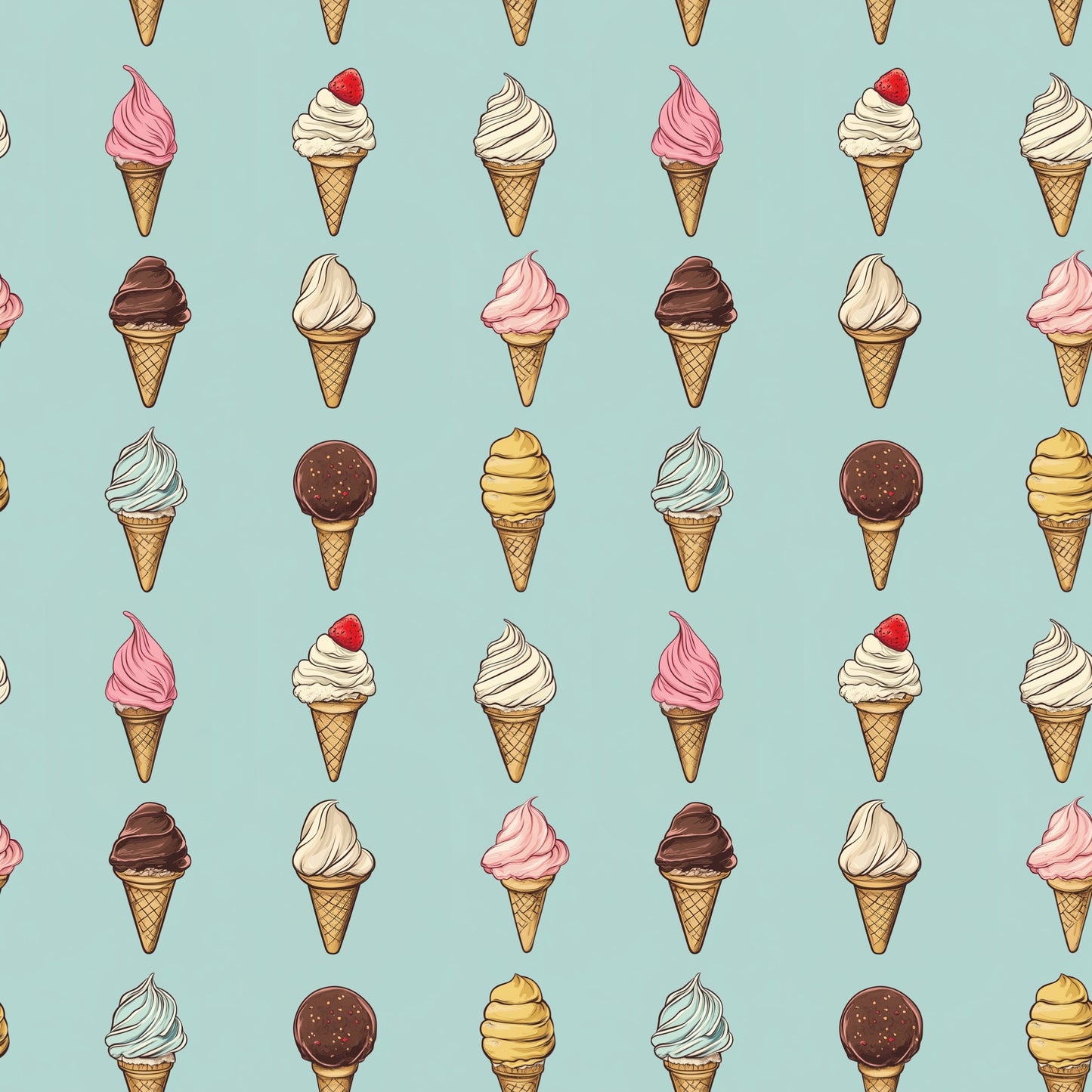 Retro Ice Creams Digital Seamless Pattern