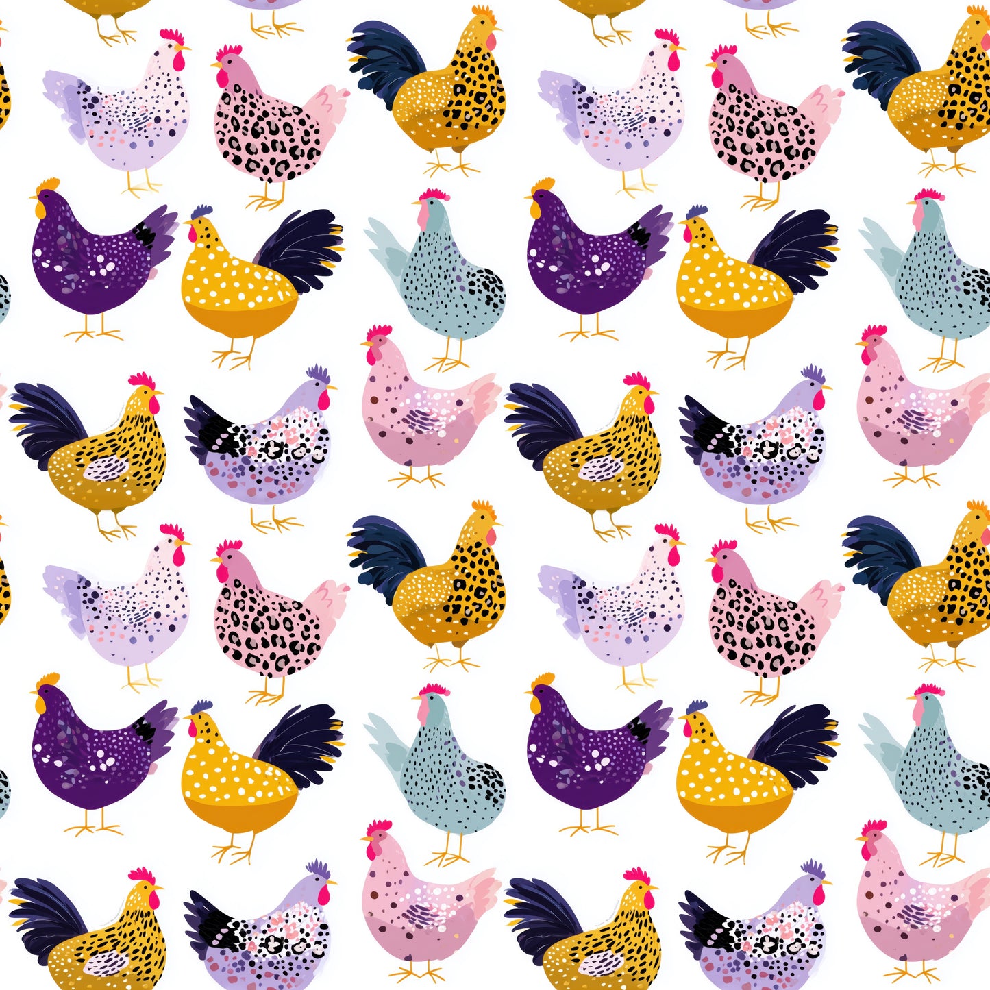 Animal Print Chickens Digital Seamless Pattern