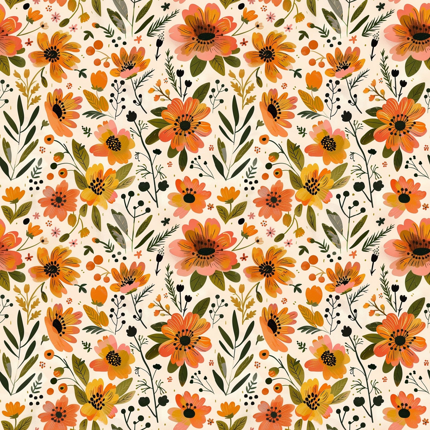 Autumn Floral Digital Seamless Pattern