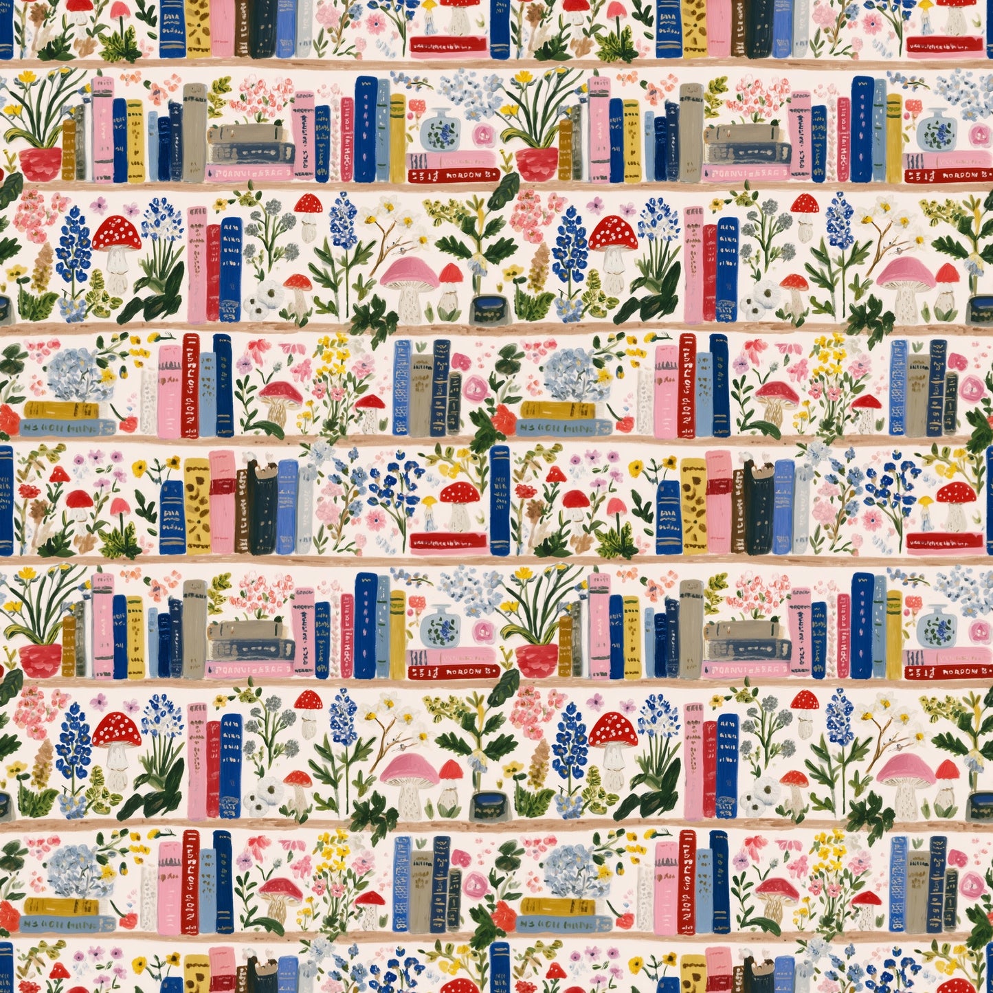 Autumn Floral Bookshelves Digital Seamless Pattern