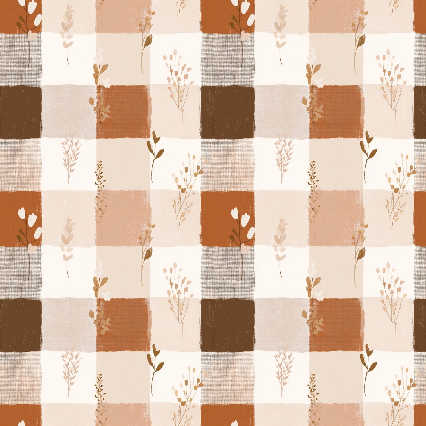 Autumn Floral Plaid Digital Seamless Pattern
