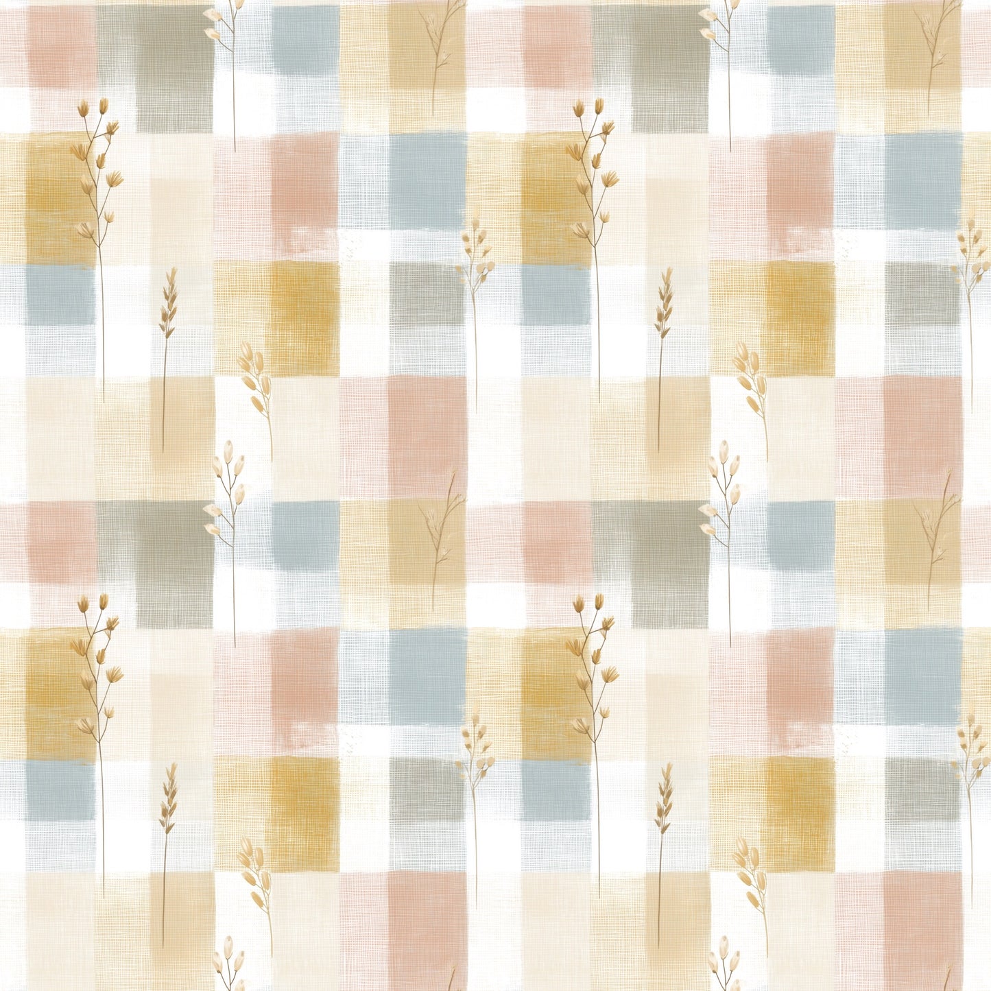Autumn Flower Gingham Digital Seamless Pattern