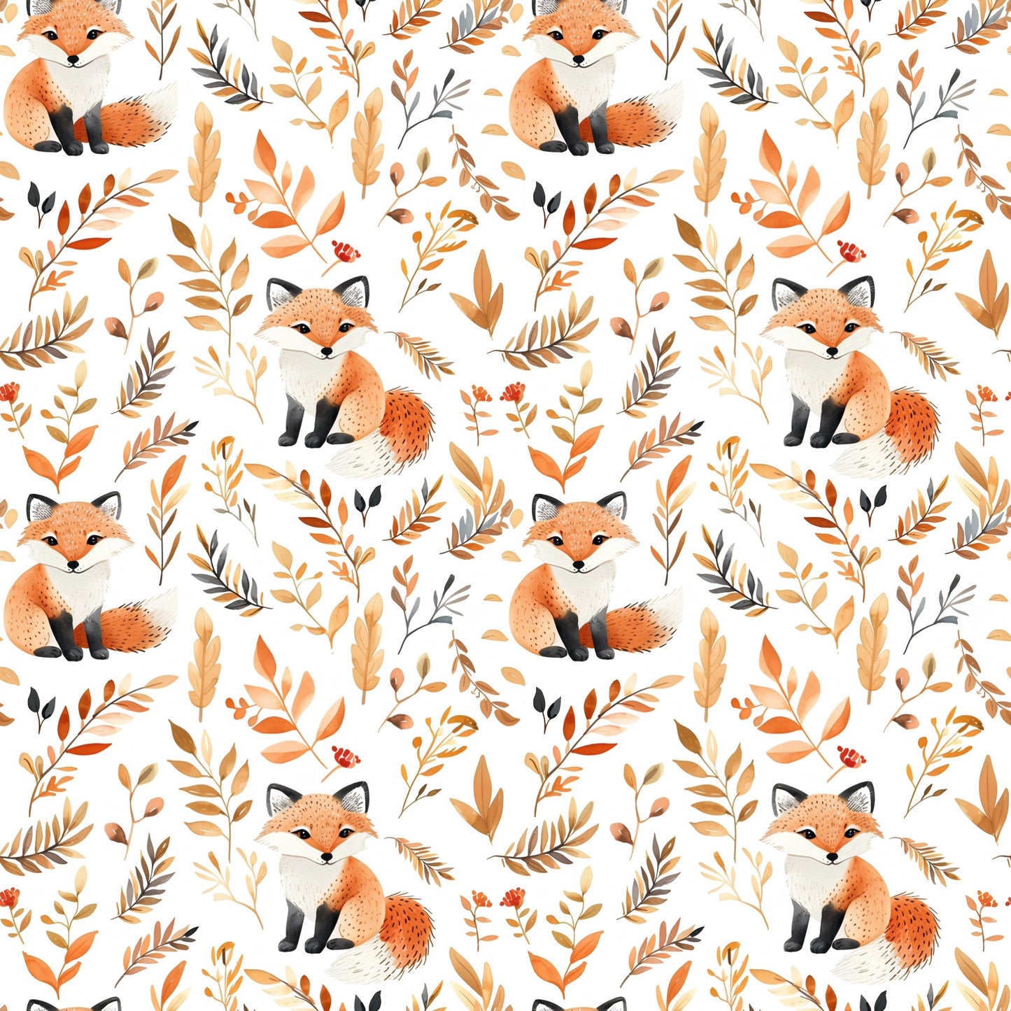 Autumn Foxes Digital Seamless Pattern