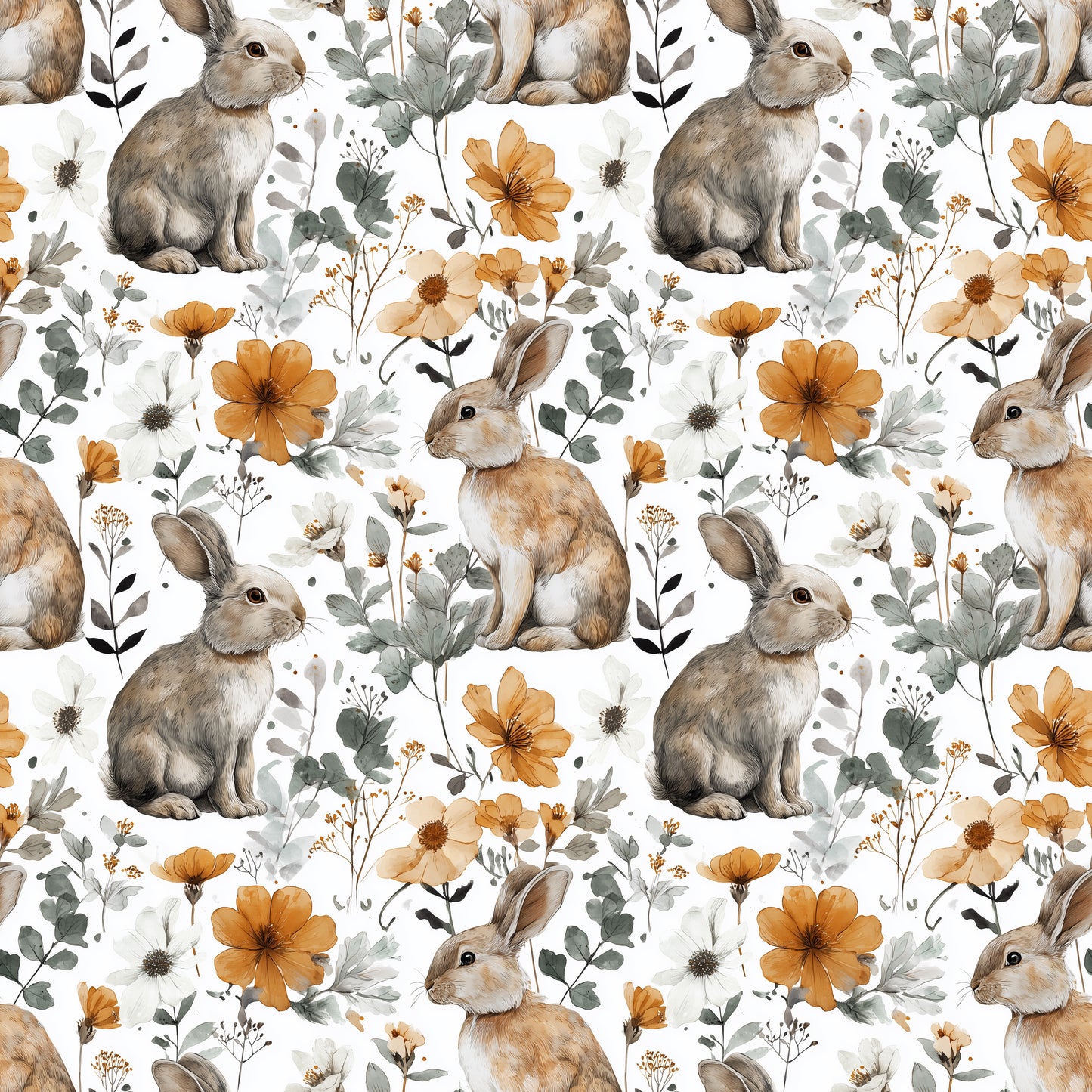Autumn Hares Digital Seamless Pattern