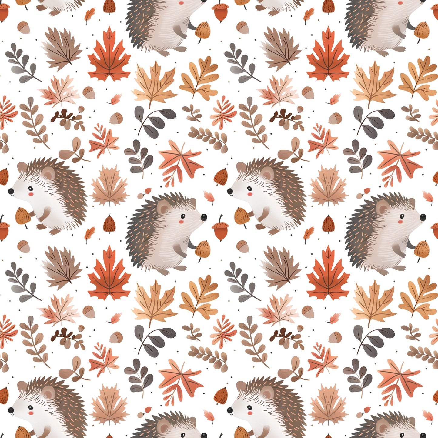 Autumn Hedgehogs Digital Seamless Pattern
