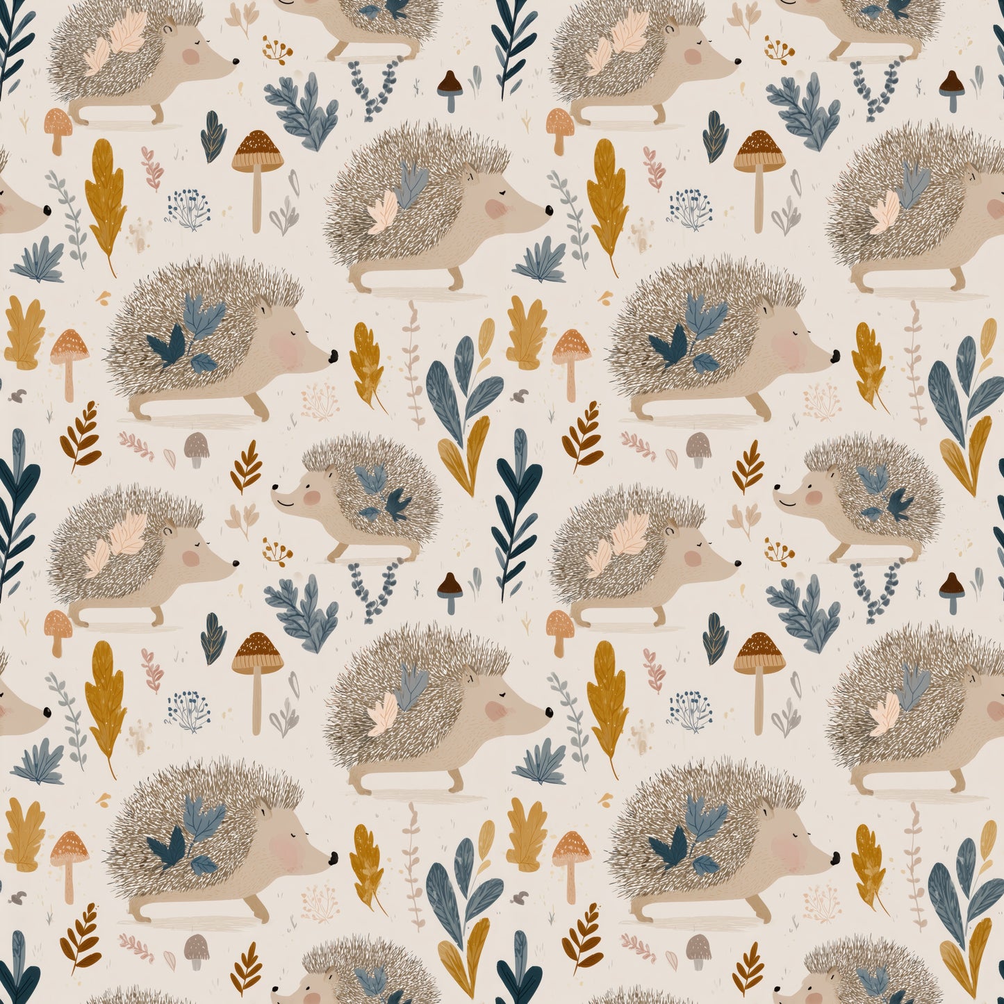 Autumn Hedgehogs Digital Seamless Pattern
