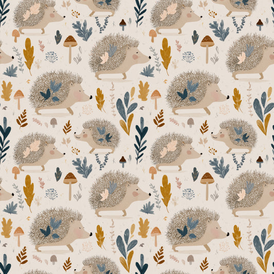 Autumn Hedgehogs Digital Seamless Pattern