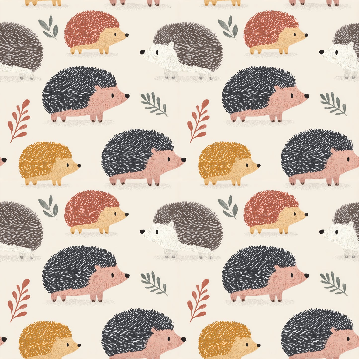 Autumn Hedgehogs Digital Seamless Pattern