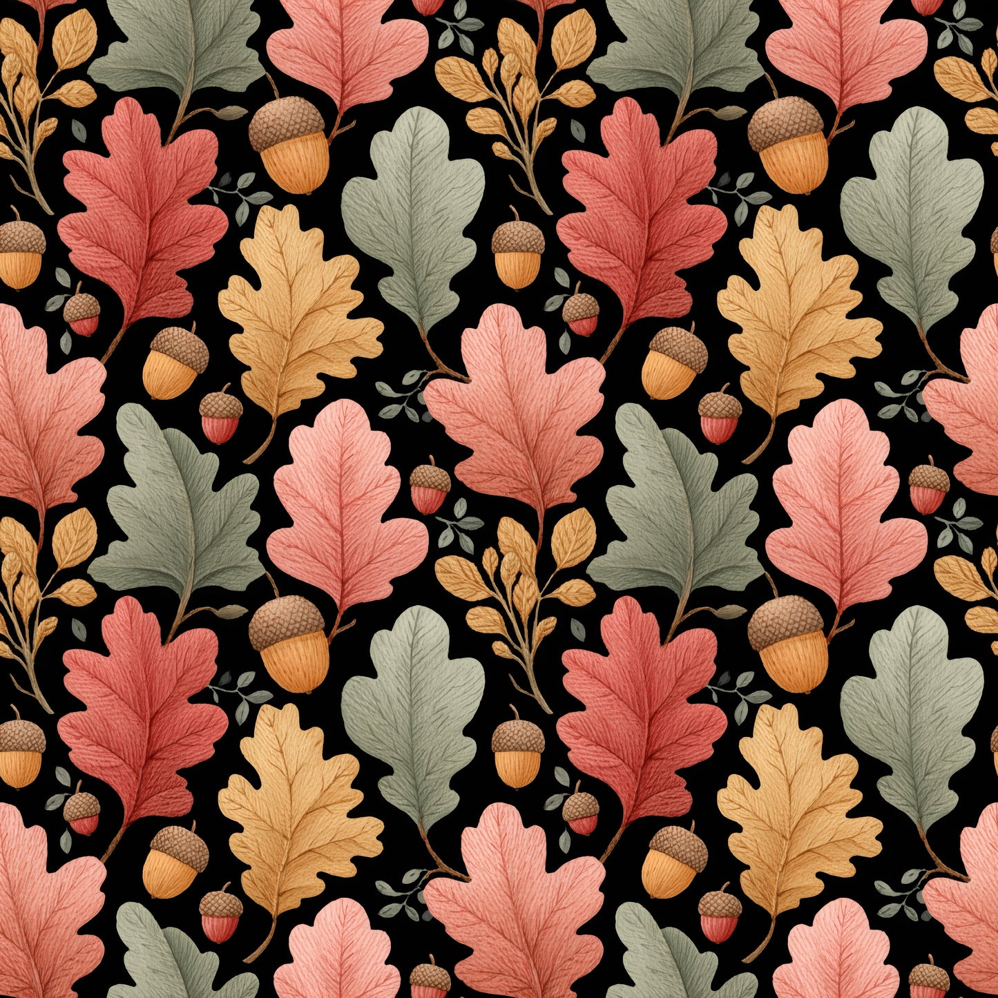 Autumn Leaves & Acorns on Dark Digital Seamless Pattern