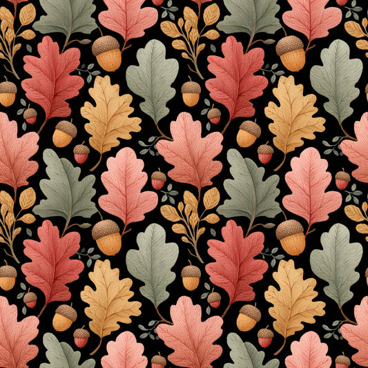 Autumn Leaves & Acorns on Dark Digital Seamless Pattern