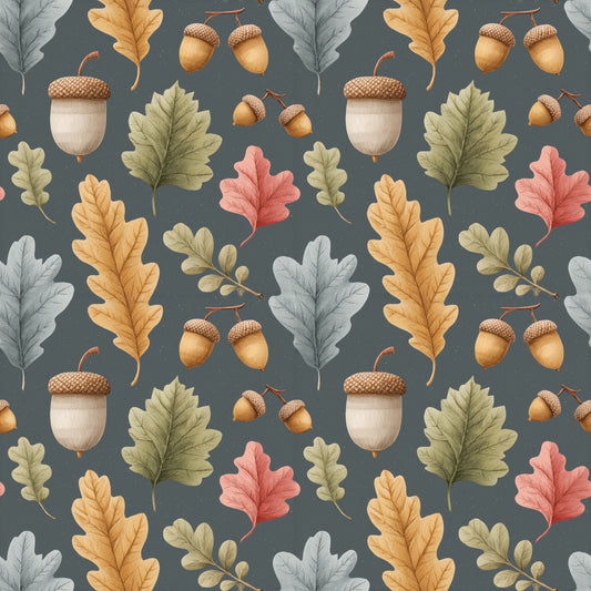 Autumn Leaves & Acorns on Navy Digital Seamless Pattern
