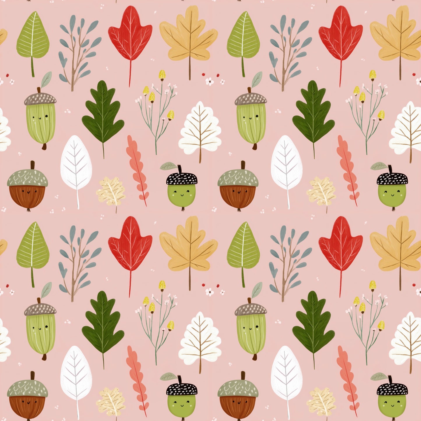 Autumn Leaves on Pink Digital Seamless Pattern