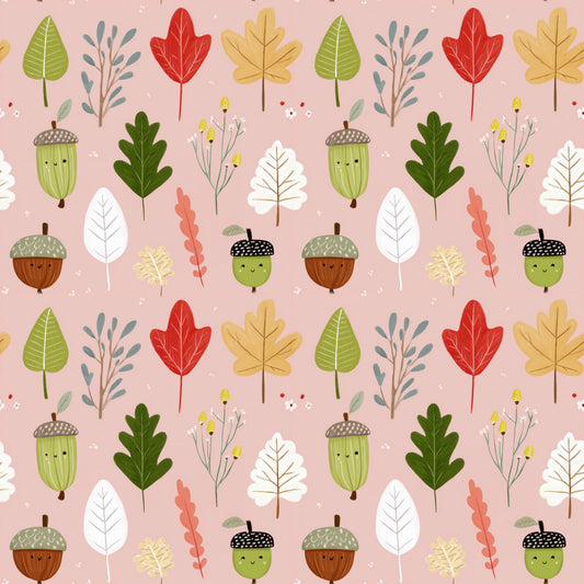 Autumn Leaves on Pink Digital Seamless Pattern