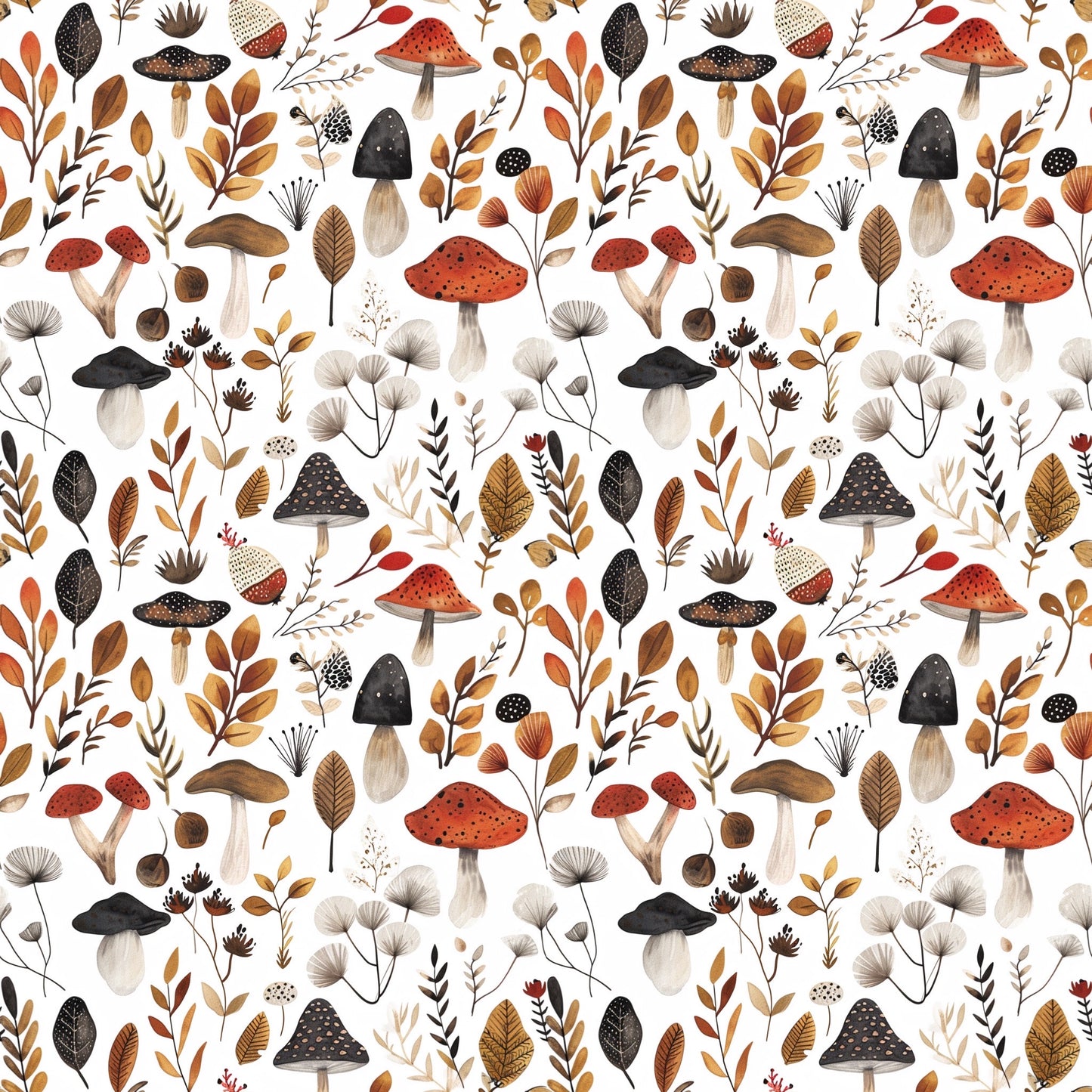Autumn Mushrooms Digital Seamless Pattern