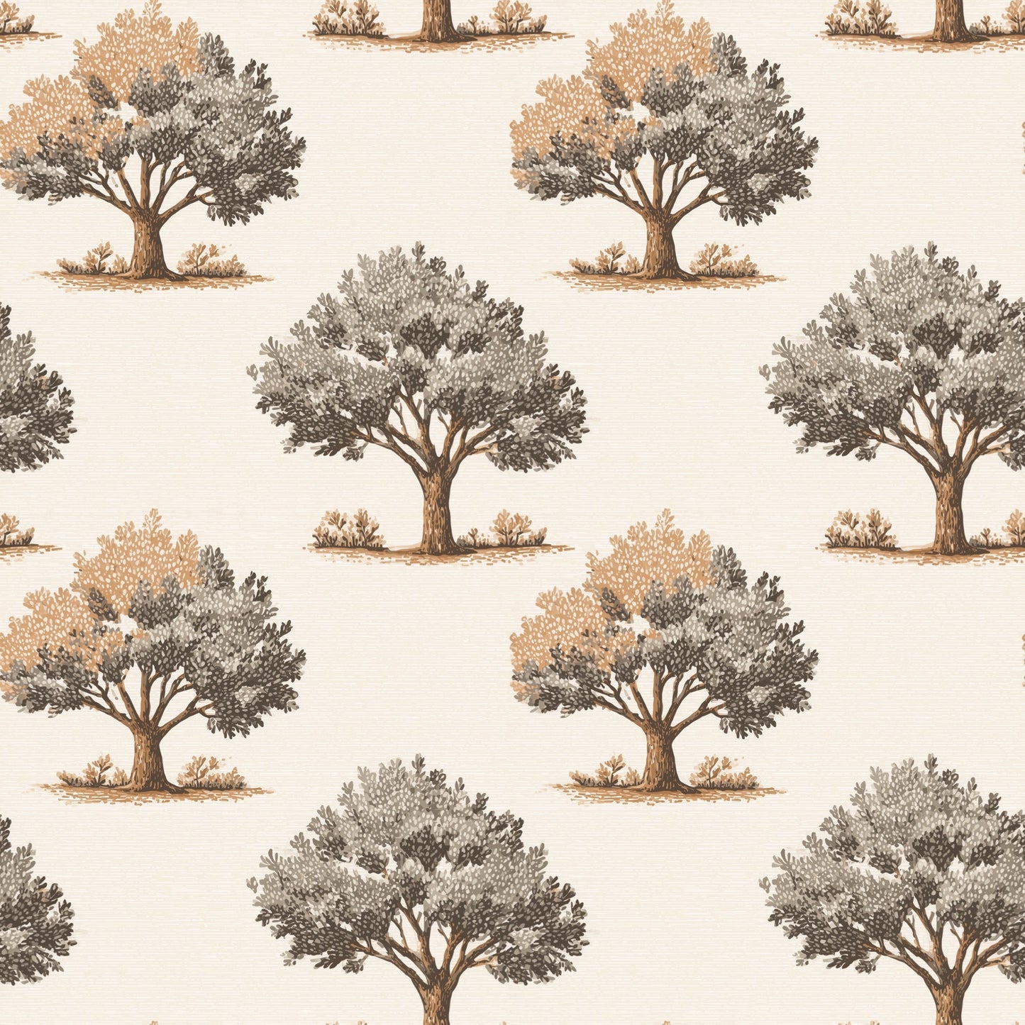Autumn Oak Trees Digital Seamless Pattern