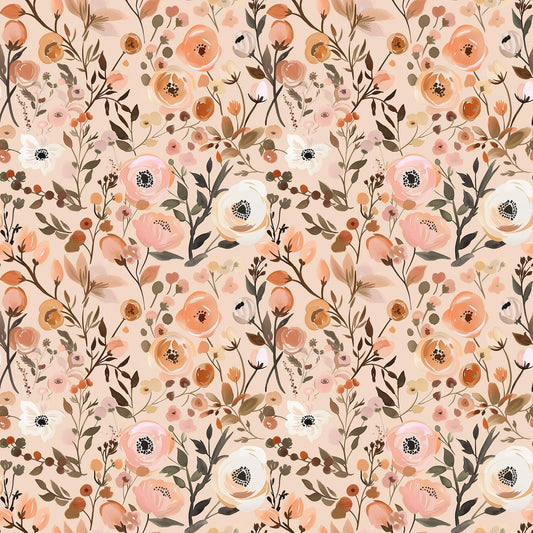 Autumn Peach Blooms Digital Seamless Pattern