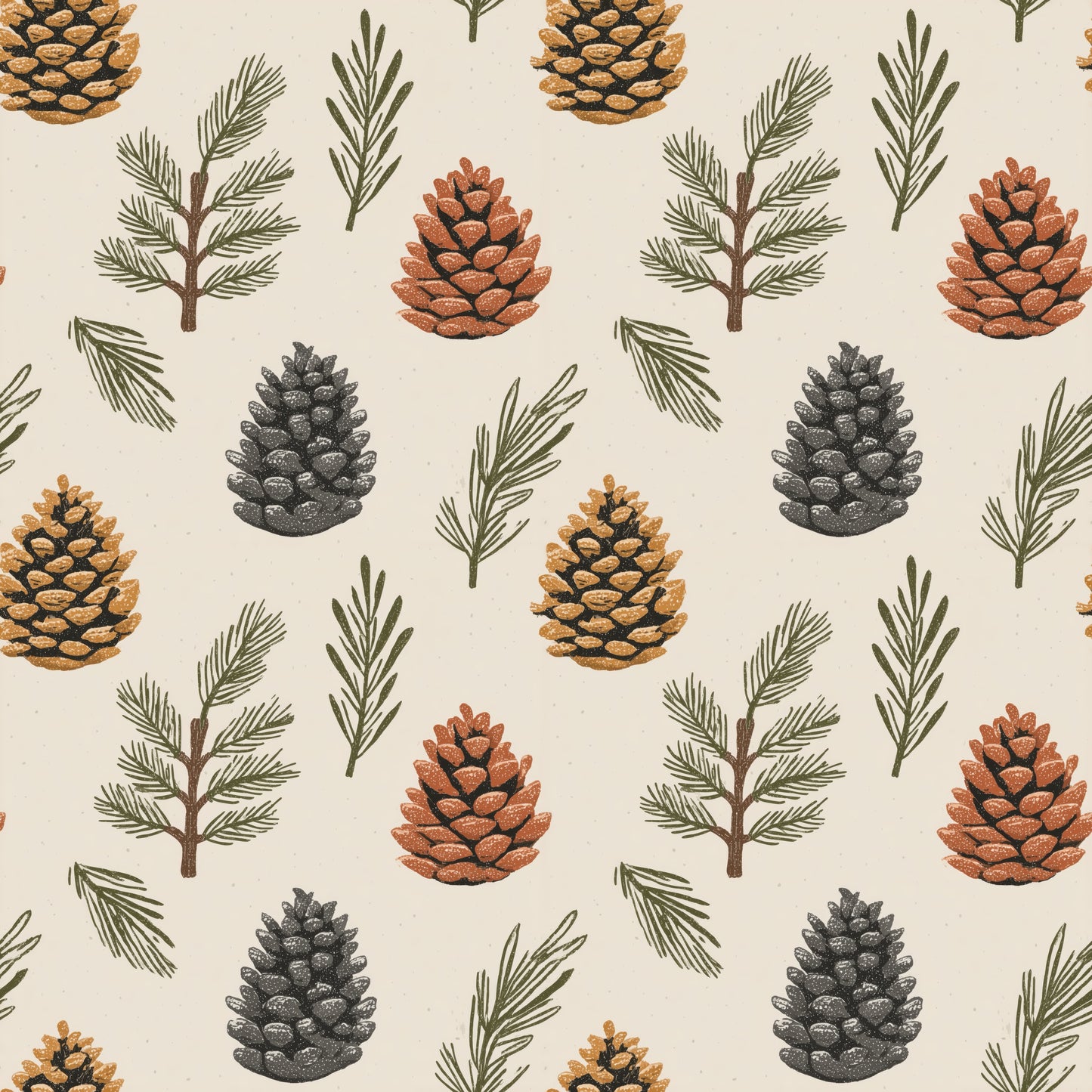 Autumn Pine Cones Digital Seamless Pattern